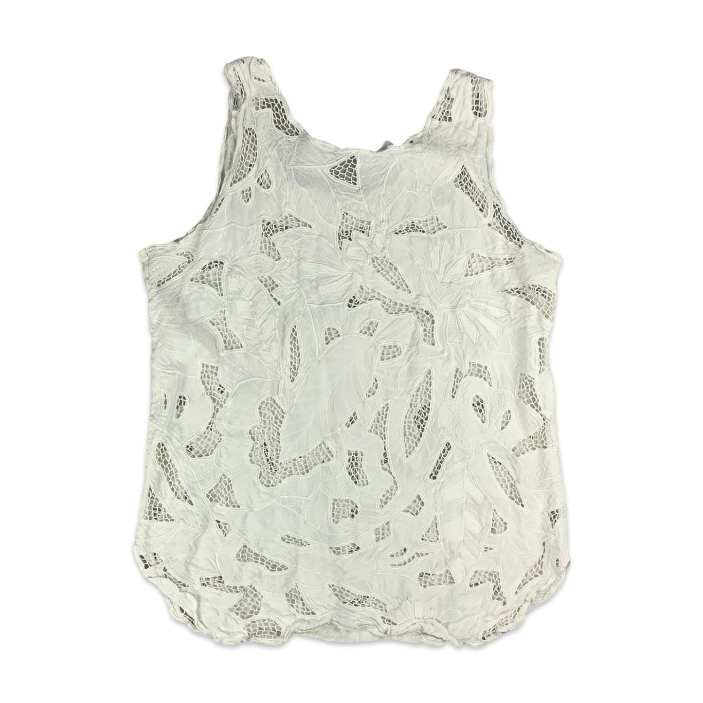 Vintage White Vest Top with Net Cut Outs 6 8 10