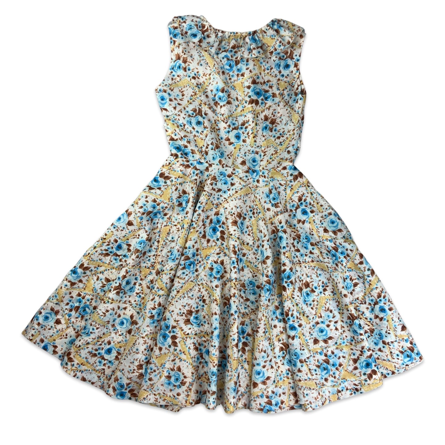 Vintage White & Blue Floral Shift Dress 6 8 10