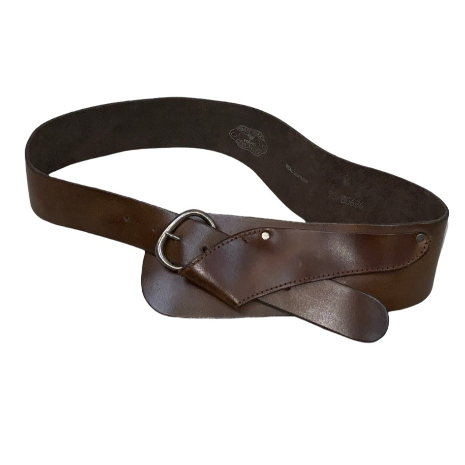 Vintage 80s 90s ‘Sabel’ Thick Brown Leather Asymmetric Buckle Belt