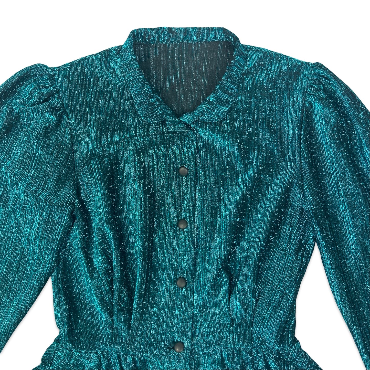 80s Metallic Teal & Black Blouse 10