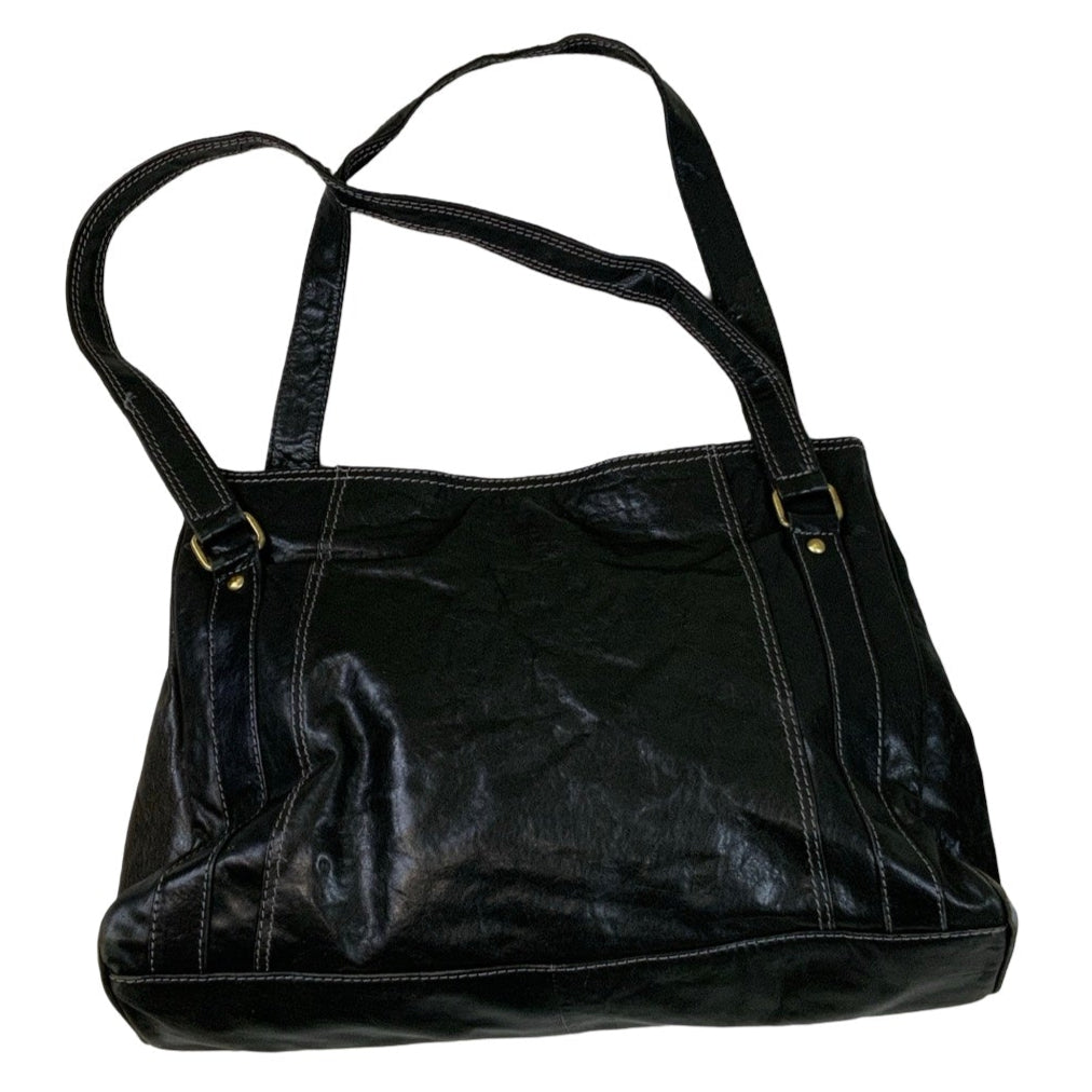 Vintage 90s 00s ‘5th Avenue’ Real Leather Black Buckles Slouch Shoulder Bag