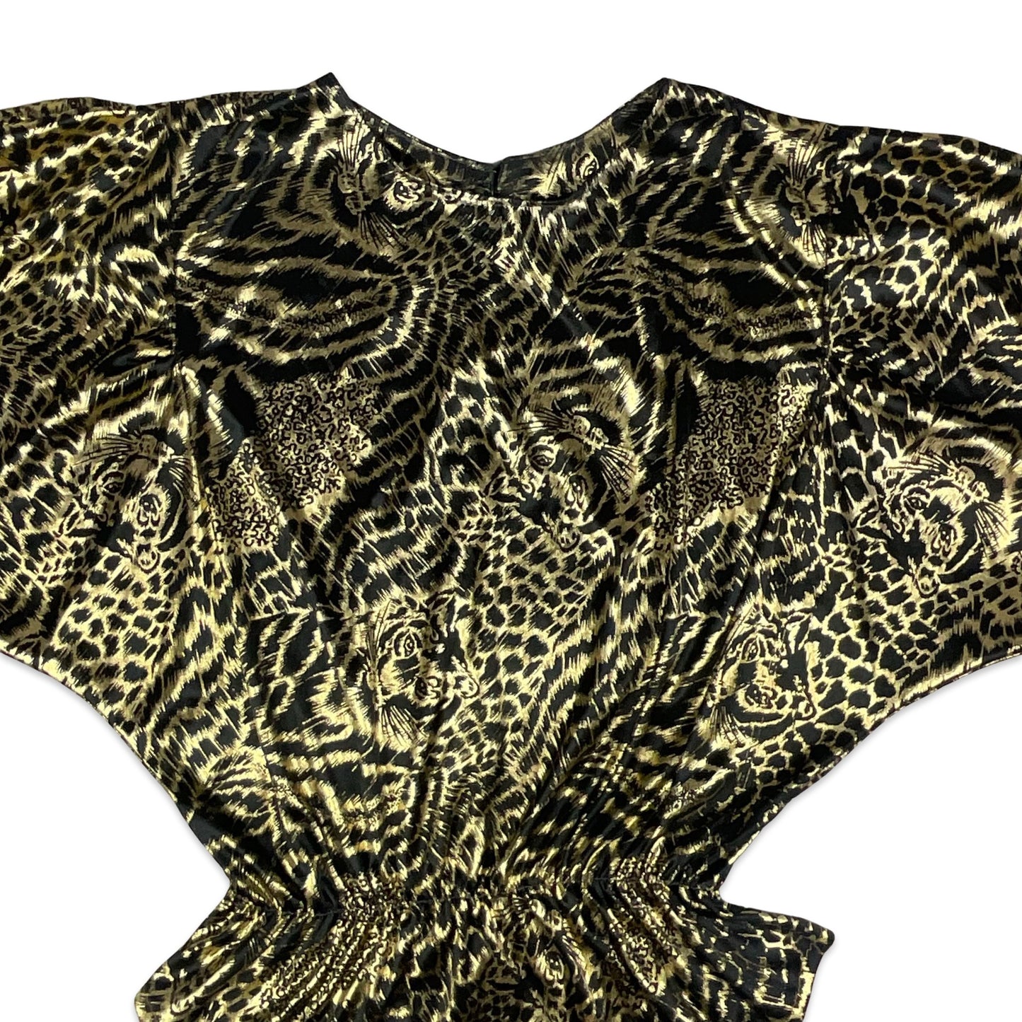 80s Black & Gold Animal Print Batwing Top