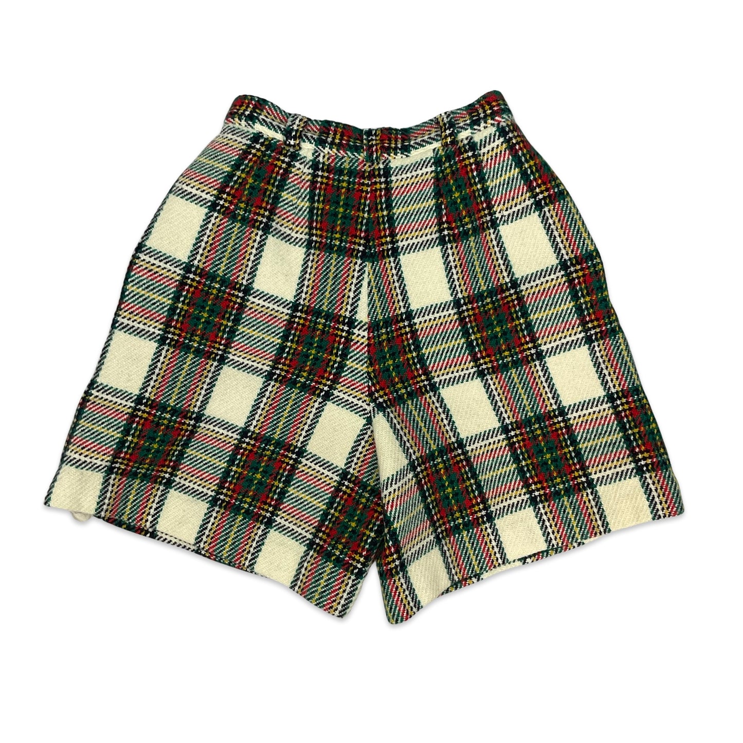 Vintage Beige Green Red & Yellow Plaid Shorts 6 8