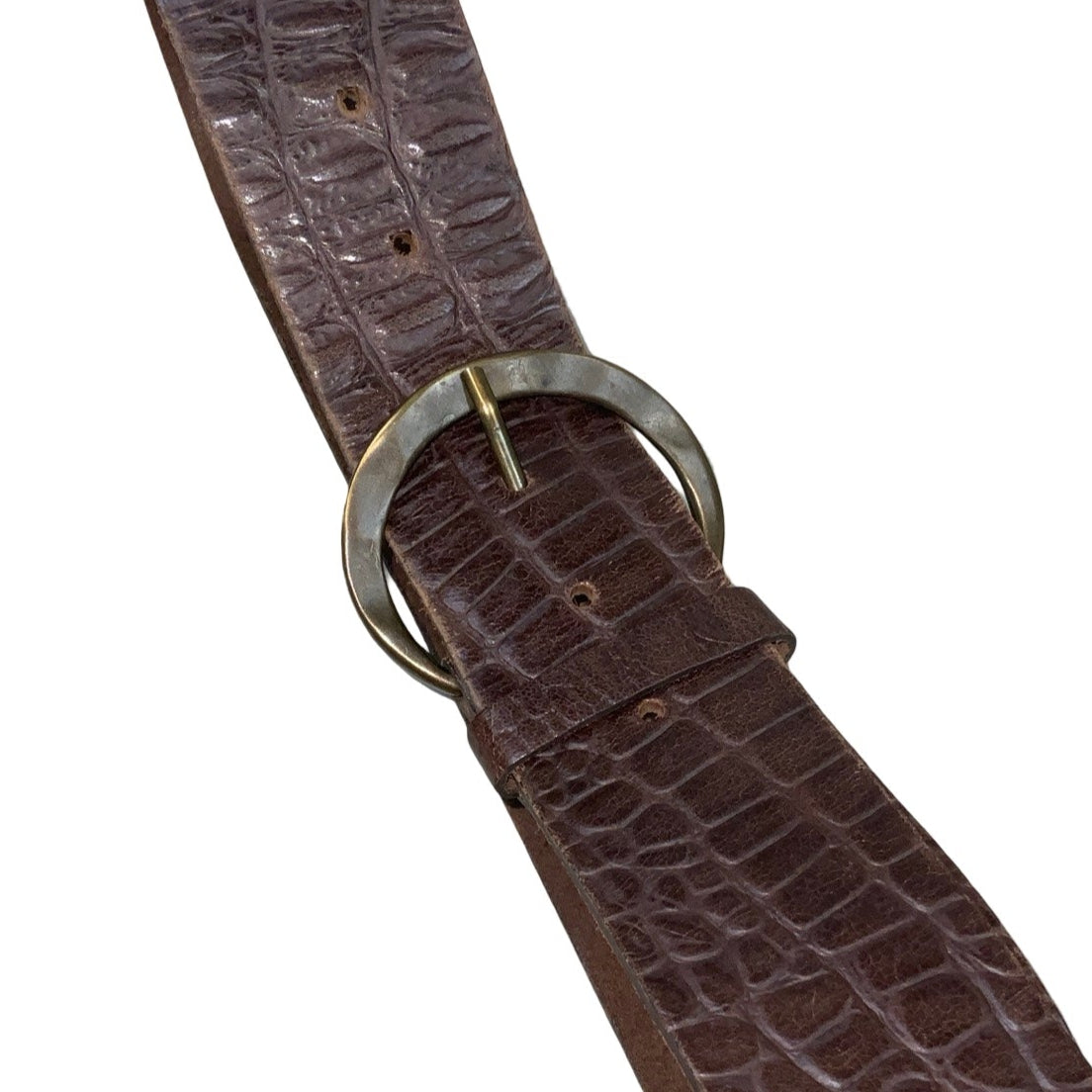 Vintage 80s 90s ‘Weinmann’ Brown Suede Croc Leather Buckle Belt