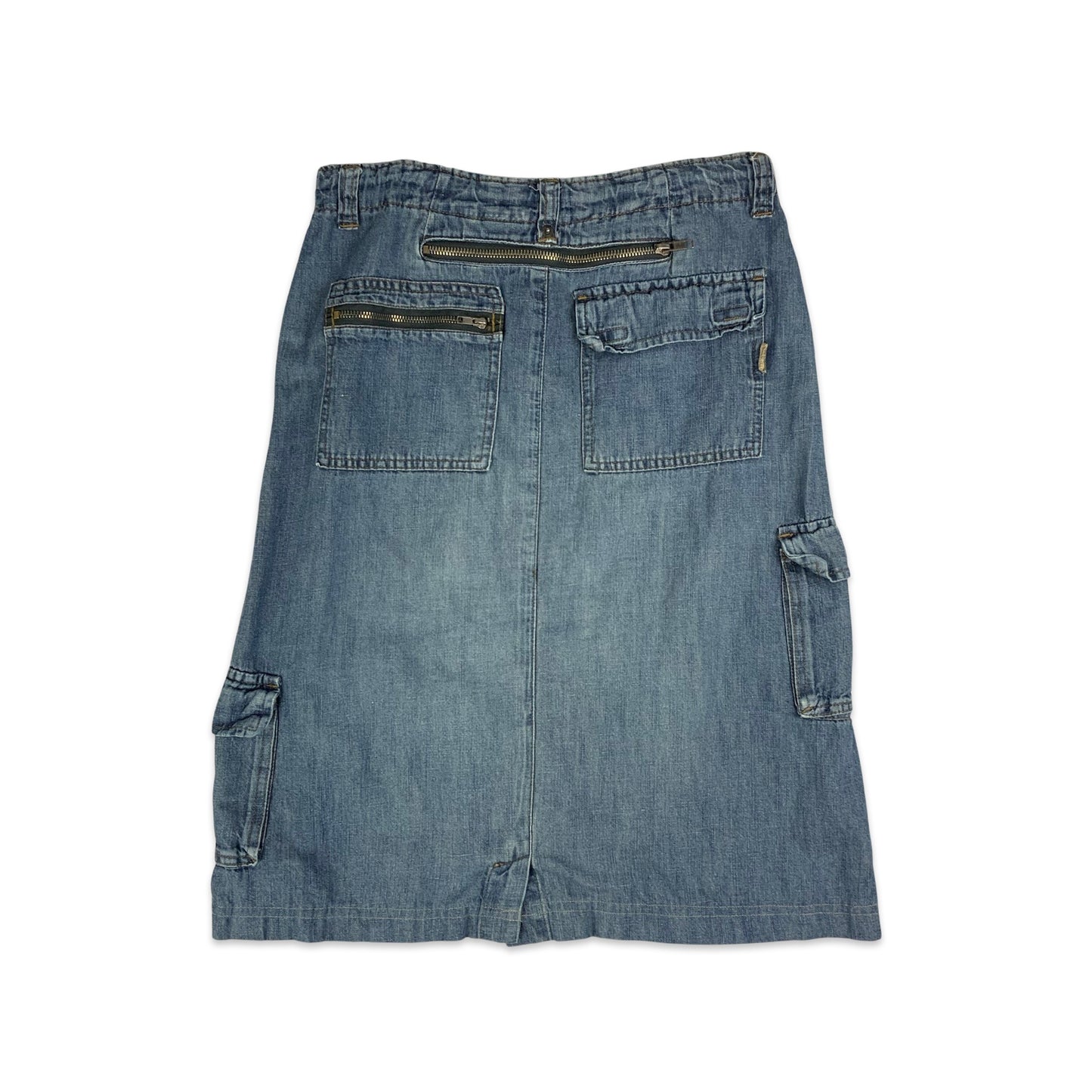 Y2K Denim Cargo Midi Skirt 6 8 10