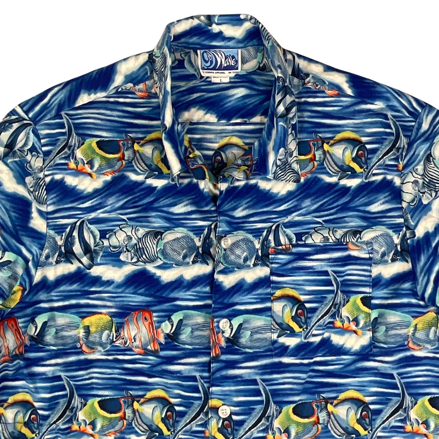 Vintage Blue Fish Print Shirt M