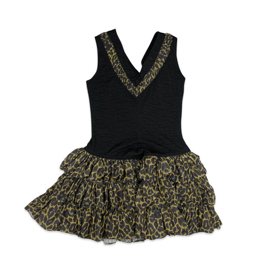 Vintage Black and Cheetah Print Sleeveless Mini Dress 10 12