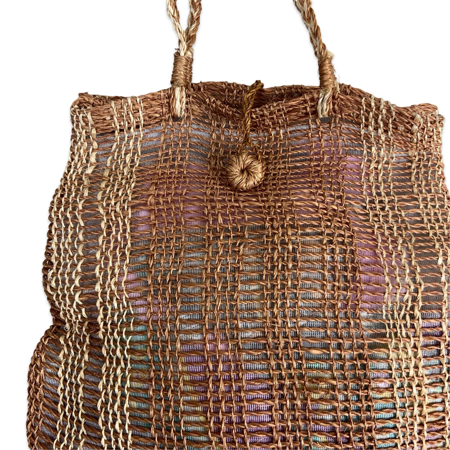 Vintage Brown & Beige Woven Shoulder Handbag