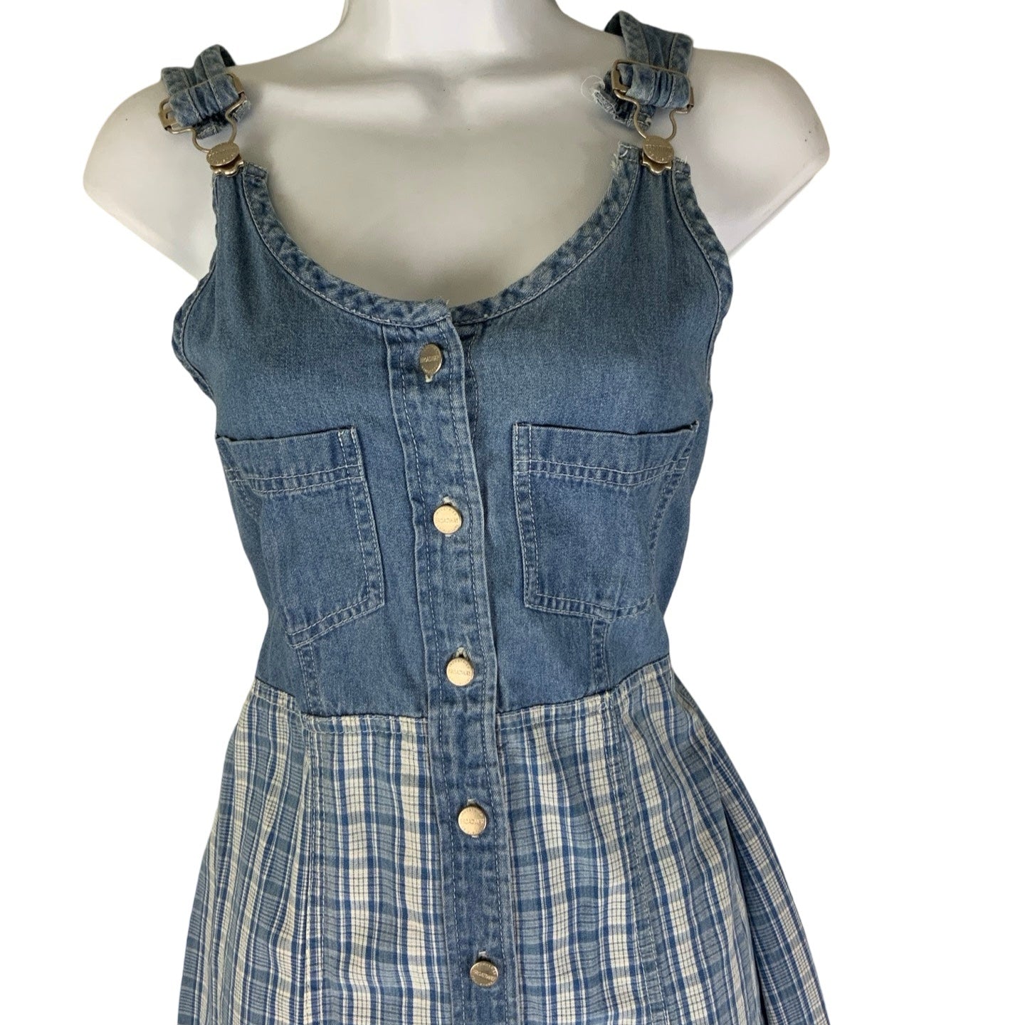 Vintage 90s Y2K ‘Broadway Industries’ Dungaree Tartan Midi Shirt Summer Dress 8 10 XS S