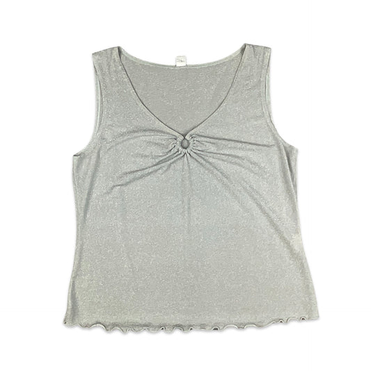 Y2K Silver Lettuce Hem Top 10 12 14 16