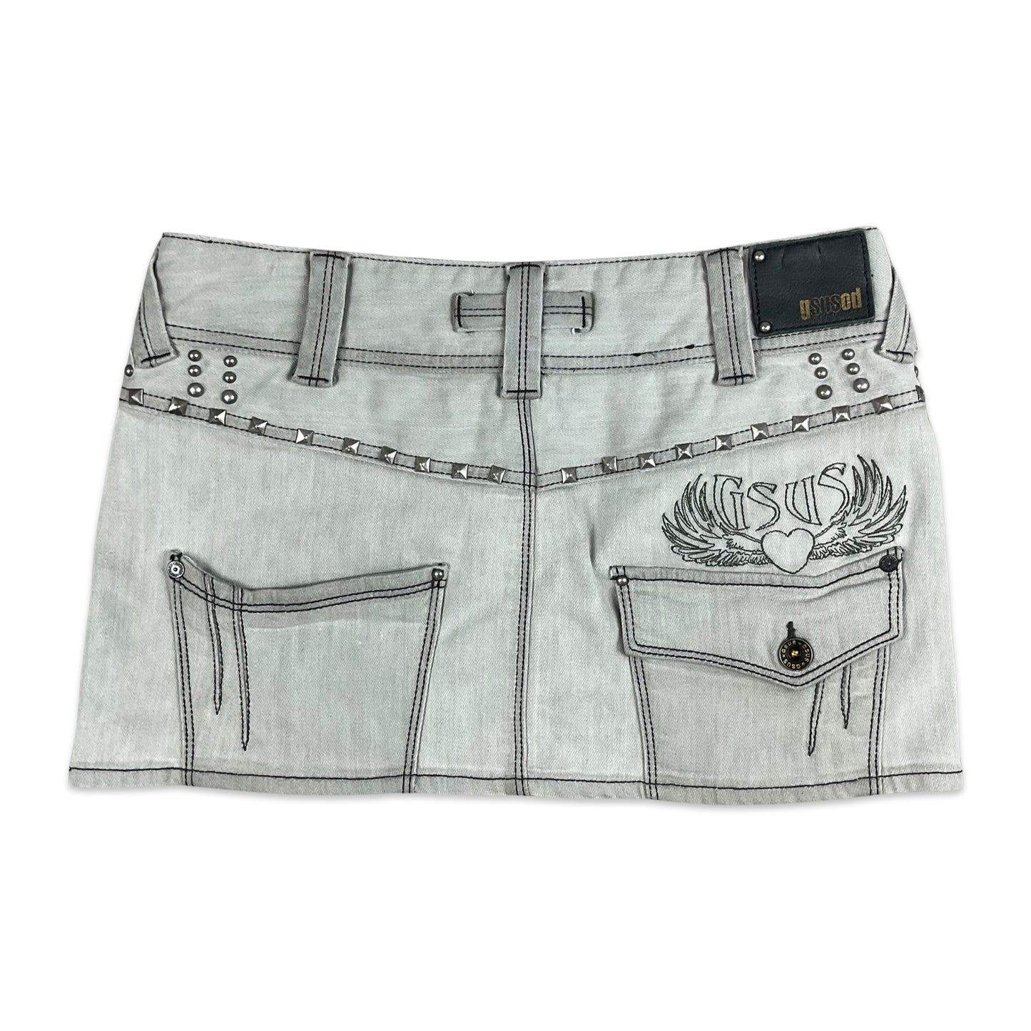 Vintage Y2K Light Grey Denim Micro Mini Skirt 12 14