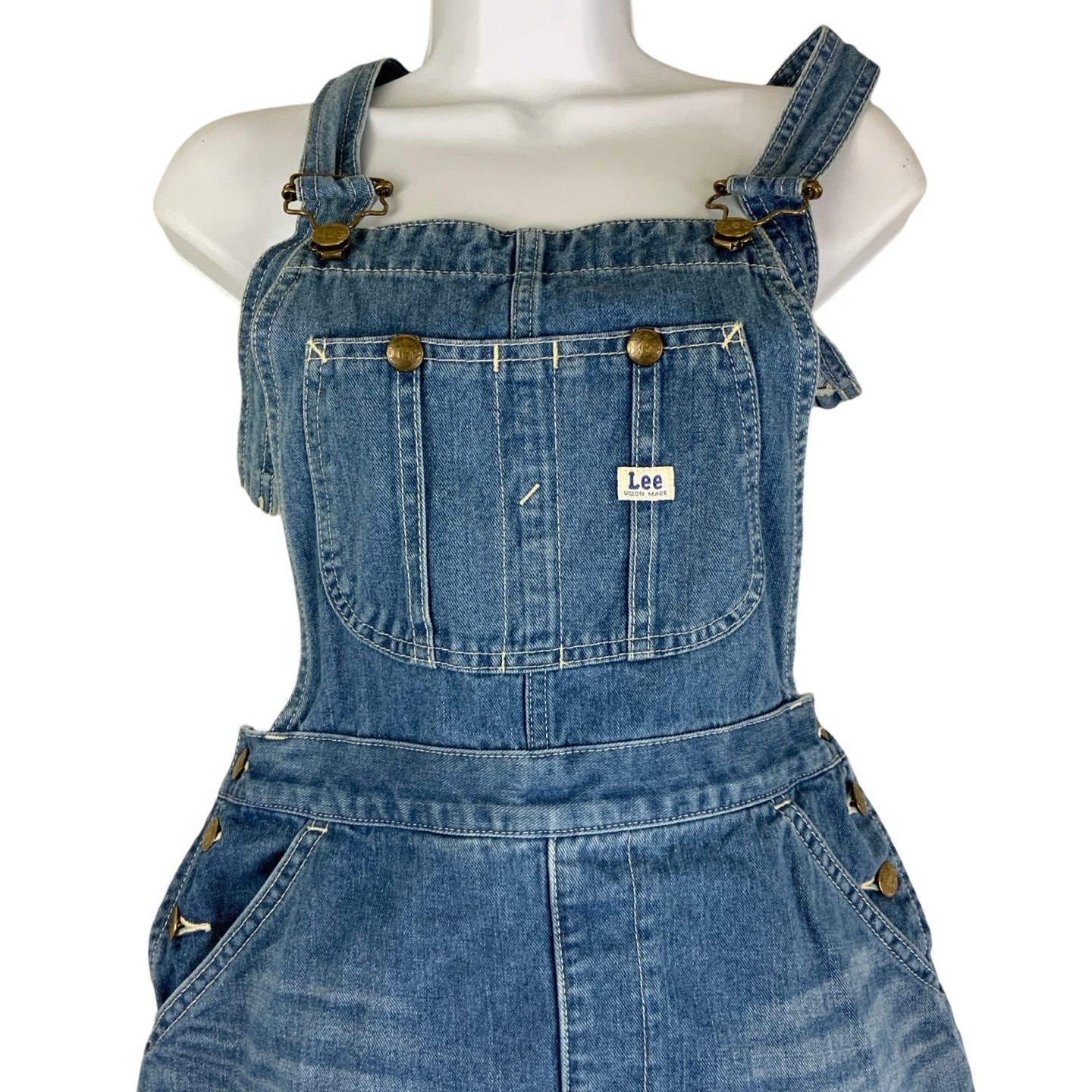 Vintage 90s Lee Sanforized Dungaree Pinafore Denim Mini Dress 10 12 S M