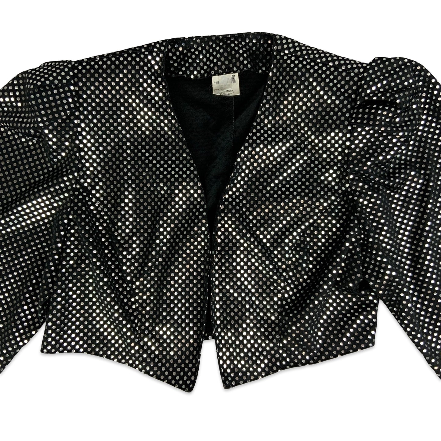 80s Black & Silver Spotted Cropped Cardigan 6 8 10