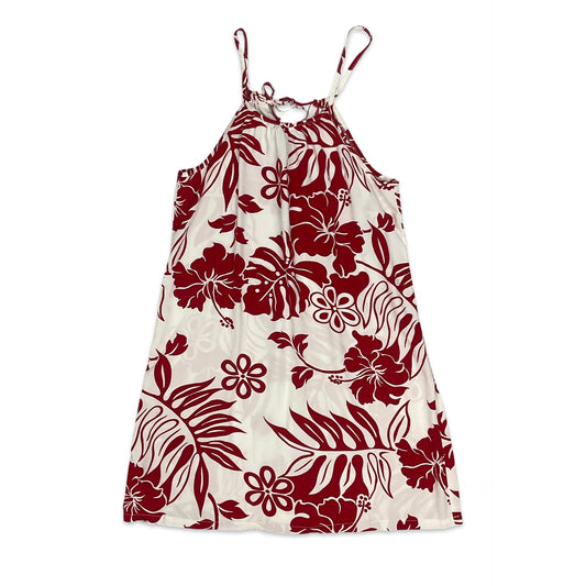 Vintage Hawaiian Red & White Floral Mini Dress Size Small