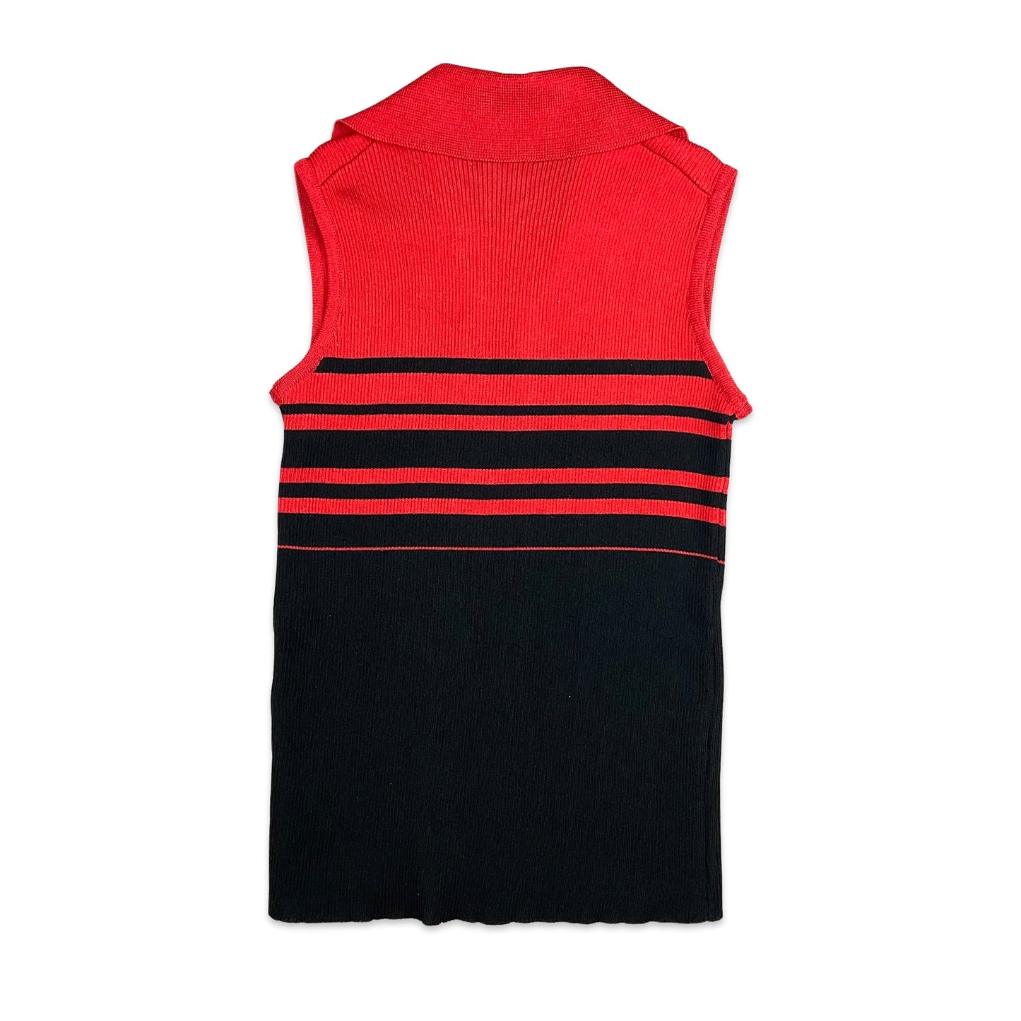 Vintage Red Black Stripe Knitted Sleeveless Top 10 12