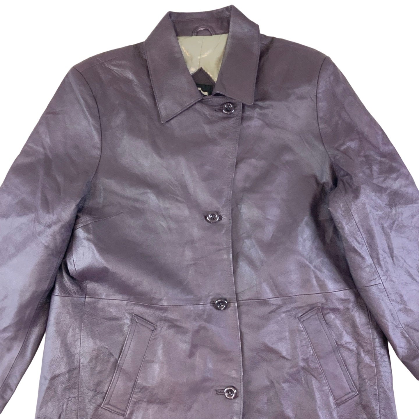 Vintage Deep Purple Long Genuine Leather Jacket Coat L XL