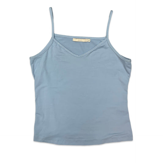 Y2K Baby Blue Vest Top with Silver Gems 10 12