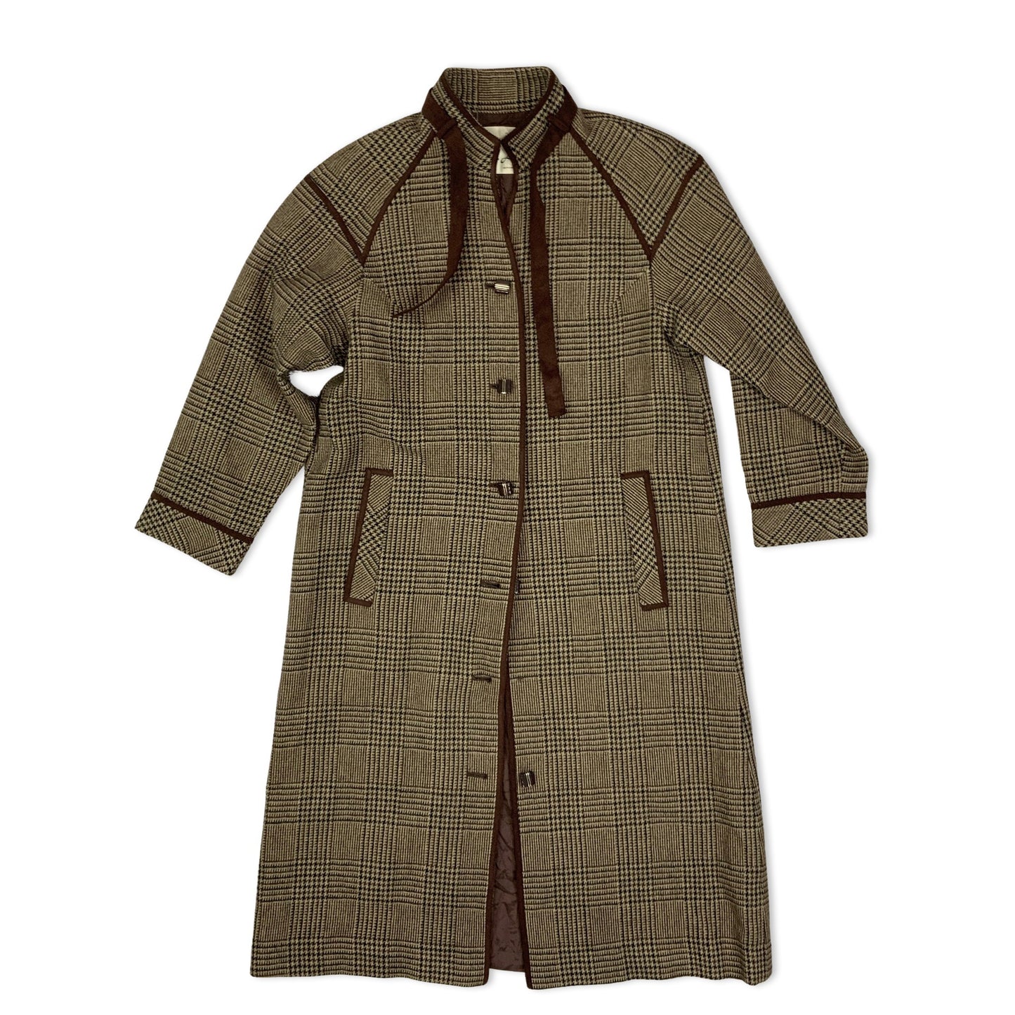 Vintage Tartan Brown Ladies' Wool Trench Coat 10