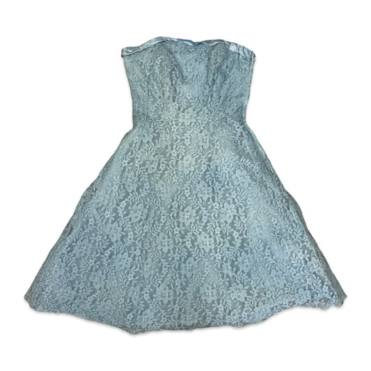 Vintage Baby Blue Lace Corset Midi Dress 8