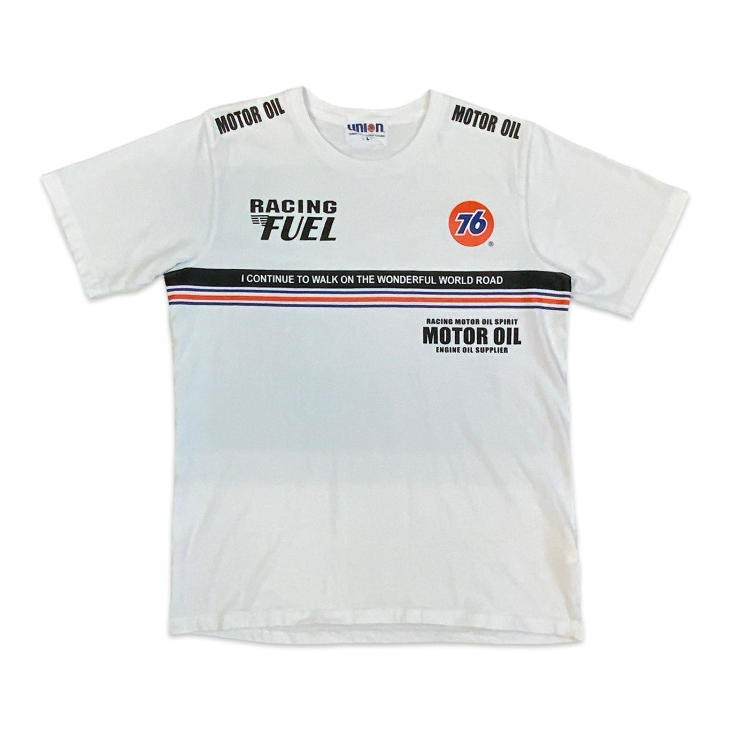 Y2K 76 Motor Oil White Orange Black Tee M