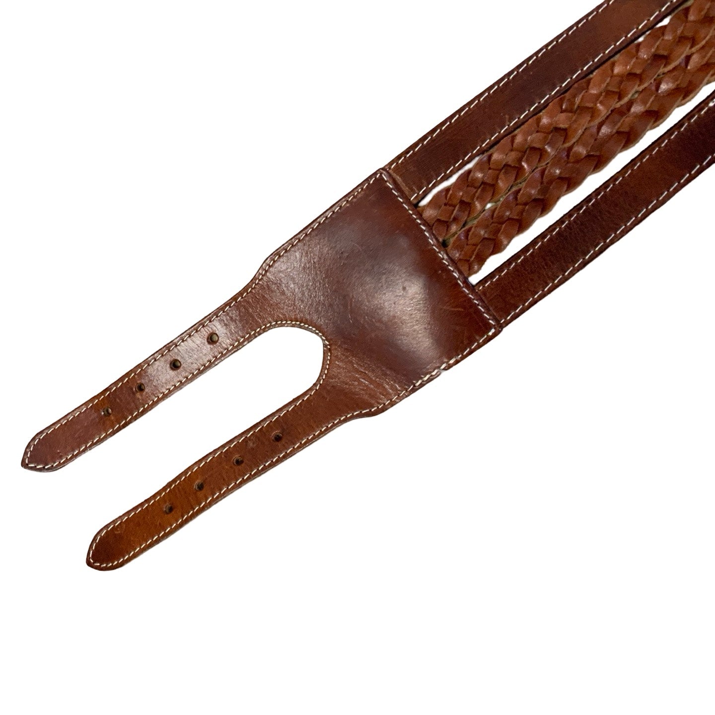 Vintage 90s Brown Leather Double Buckle Cable Belt