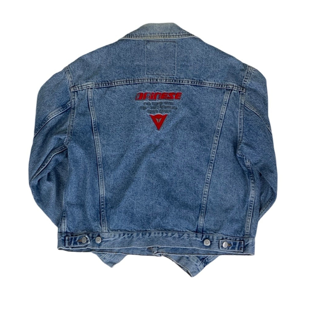 Vintage 90s Embroidered 'Dainese' Denim Biker Jacket L