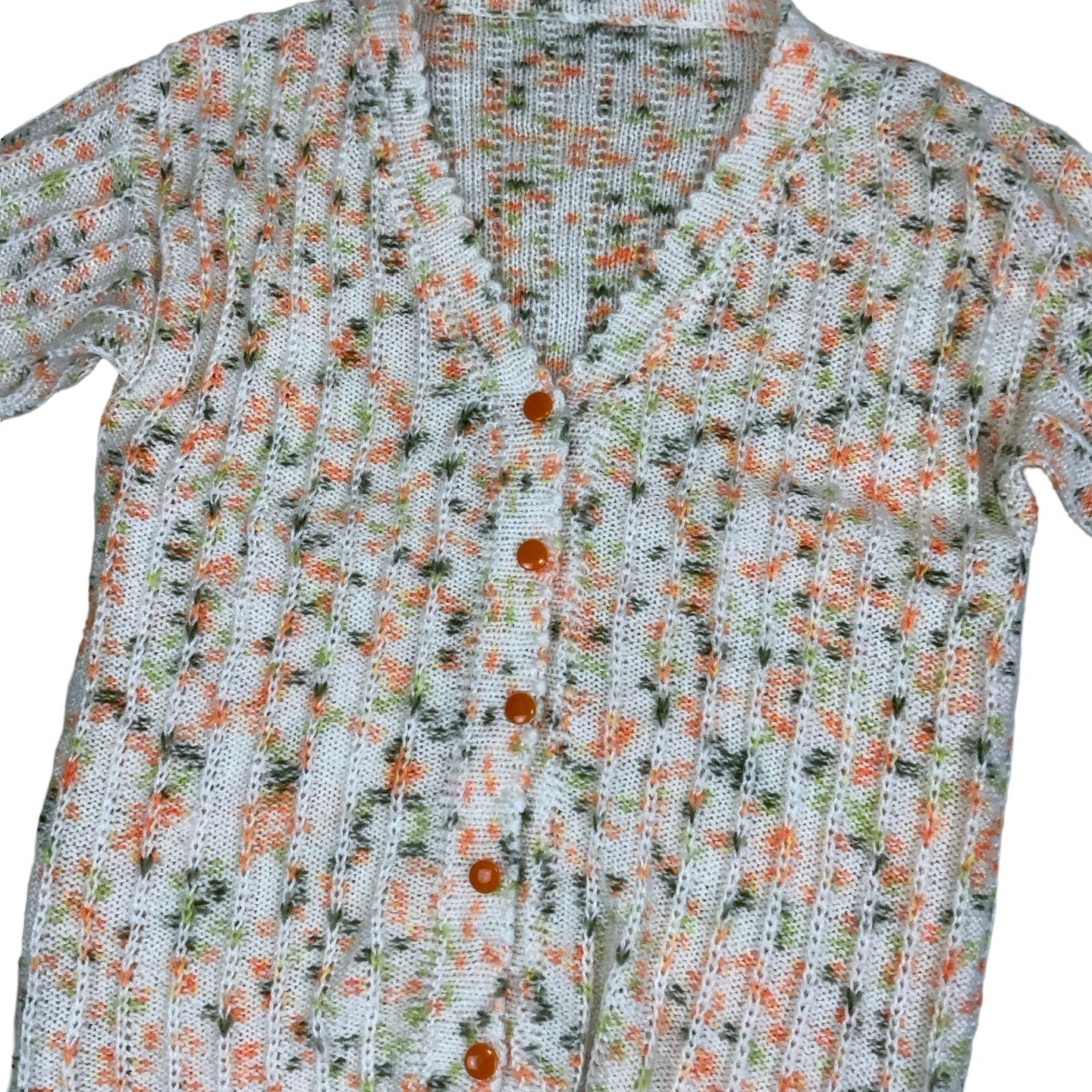 Vintage 80s White Orange Green Spotty Cardigan S 10 12