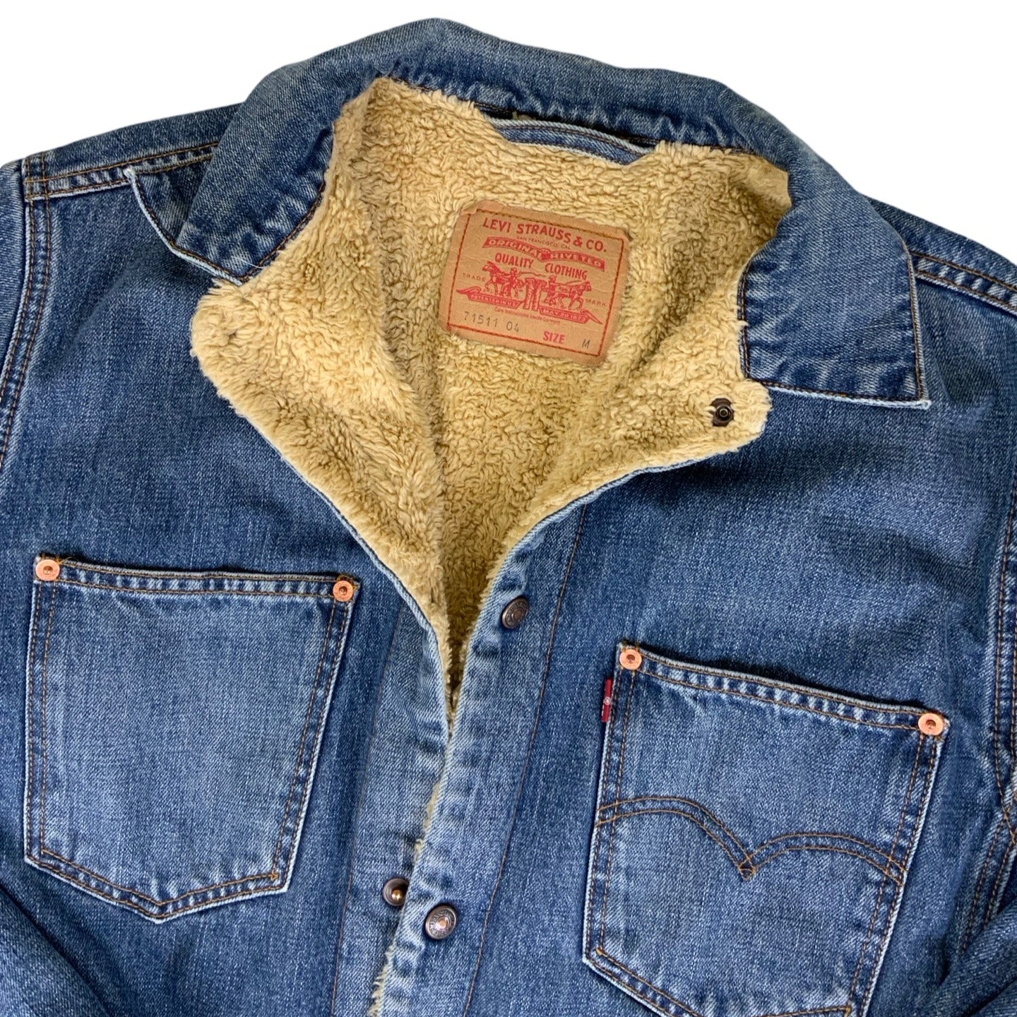 Vintage 90s 00s Levi Strauss & Co Sherpa Pop Button Denim Jacket M