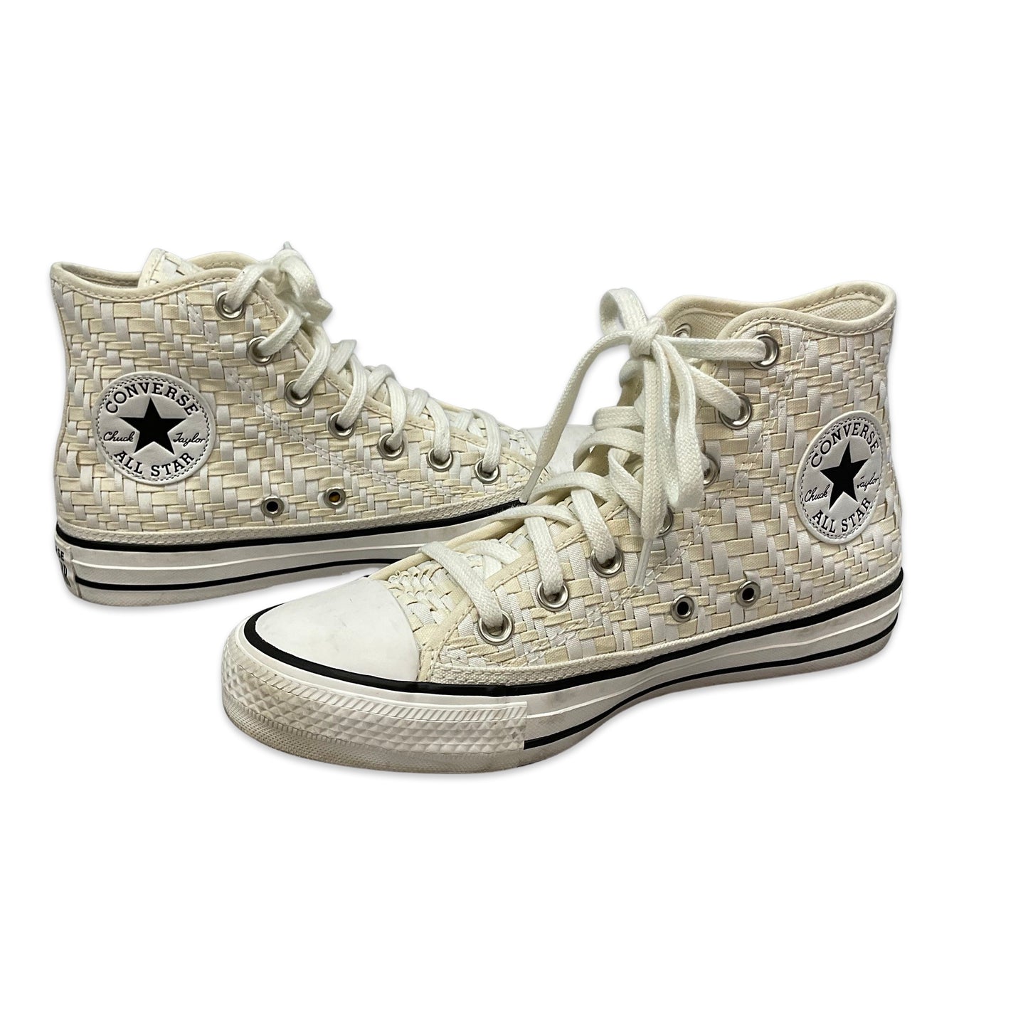 White & Beige Woven High Top Converse UK 4.5