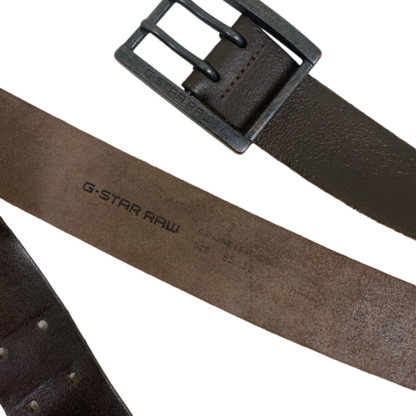 Vintage 90s ‘G-Strar Raw’ Dark Brown Distressed Leather Buckle Belt