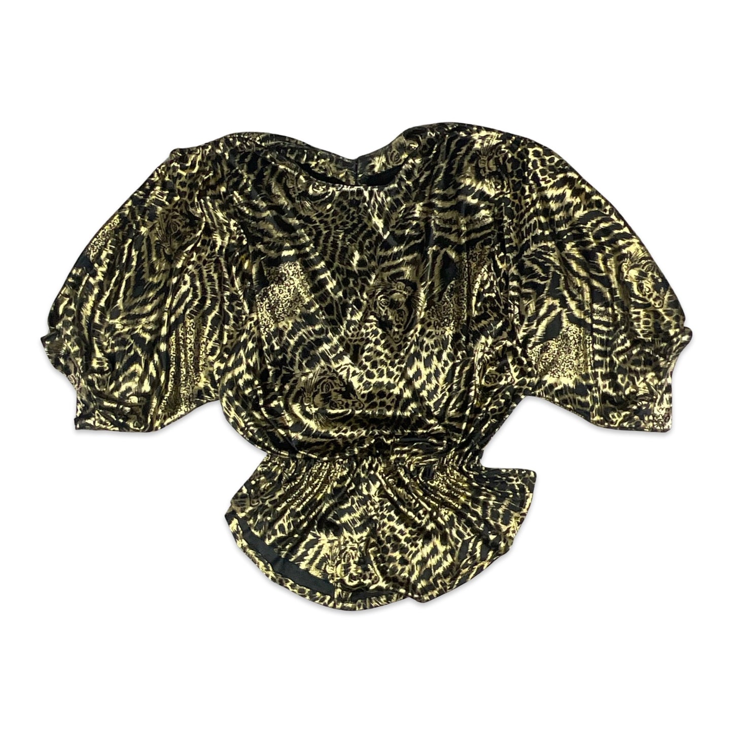 80s Black & Gold Animal Print Batwing Top