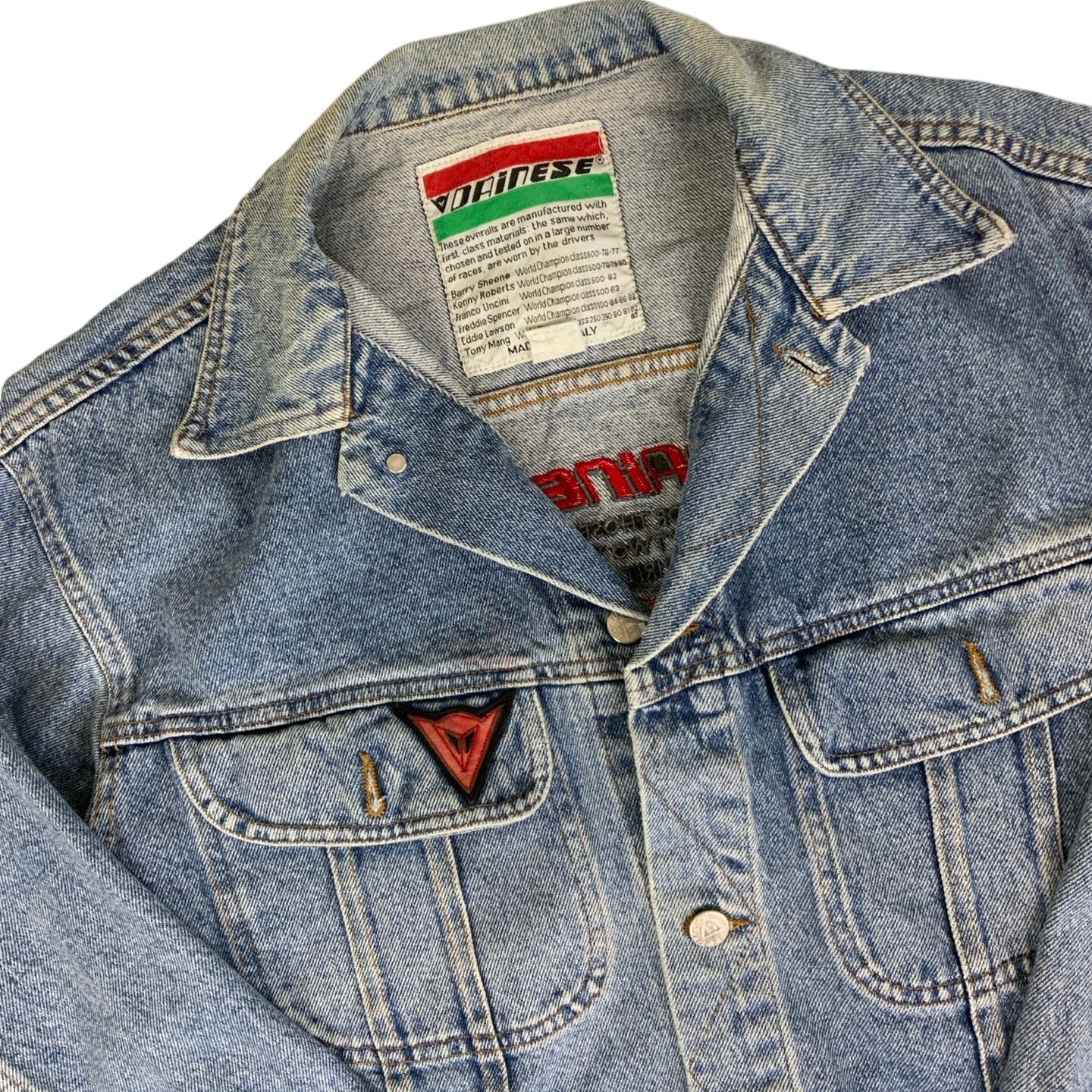 Vintage 90s Embroidered 'Dainese' Denim Biker Jacket L