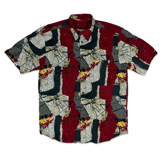 Vintage Red & Grey Abstract Print Shirt L