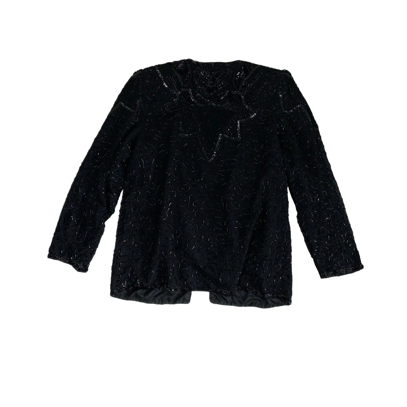 Vintage Black Sheer Botanical Beaded Blazer S 10 12