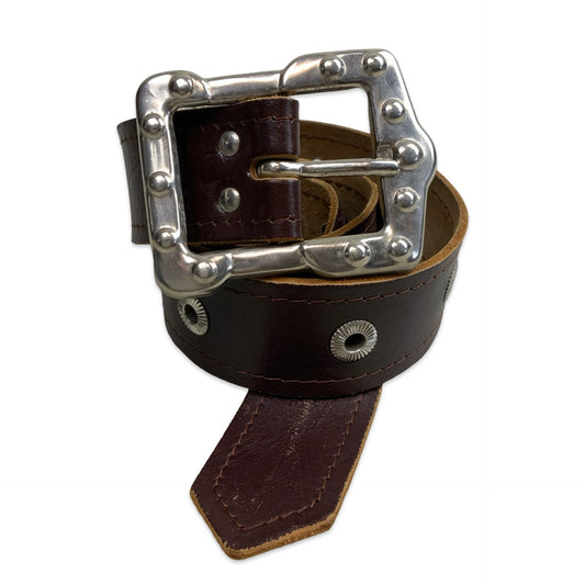 Vintage Brown Leather Belt Silver Buckle