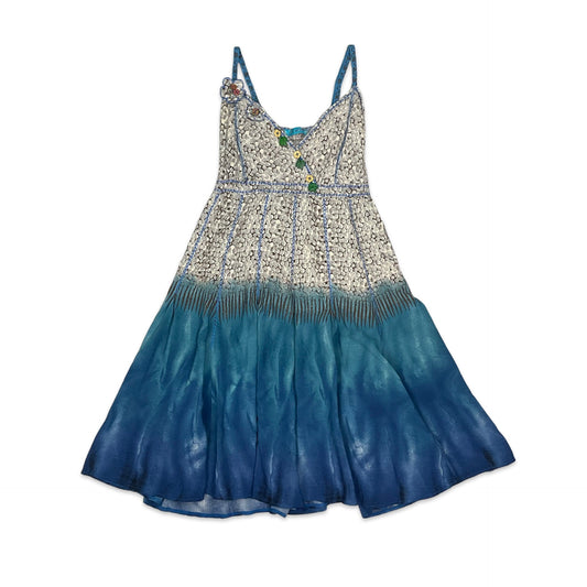 Y2K Pixie Blue Strappy Charm Embellished Summer Dress 10 12