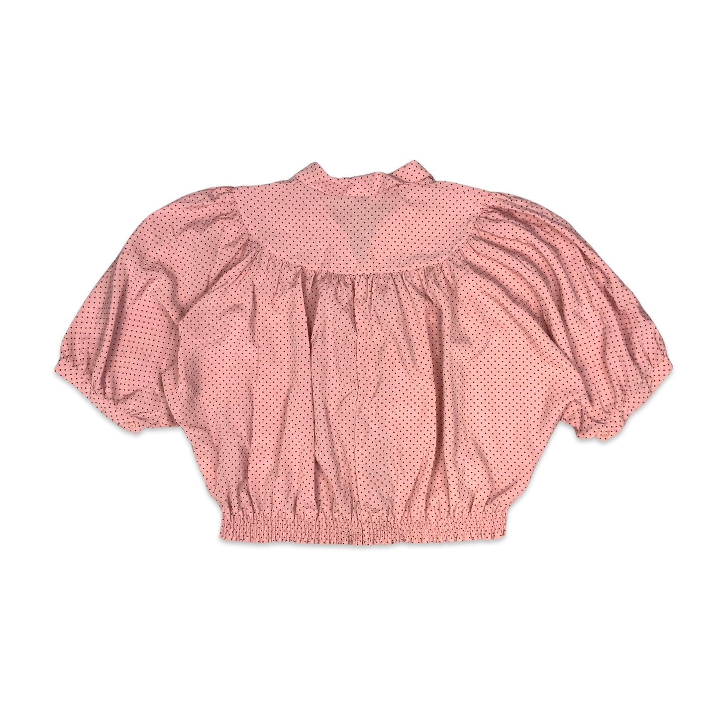 Vintage Pink & Brown Polka Dot Batwing Cropped Blouse 16 18