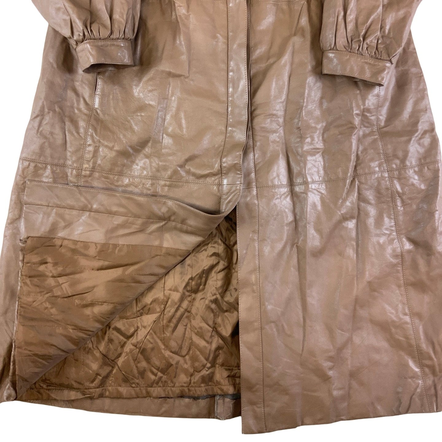 Vintage 80s ‘Werner Graumann’ Light Brown Long Leather Jacket L 16 18