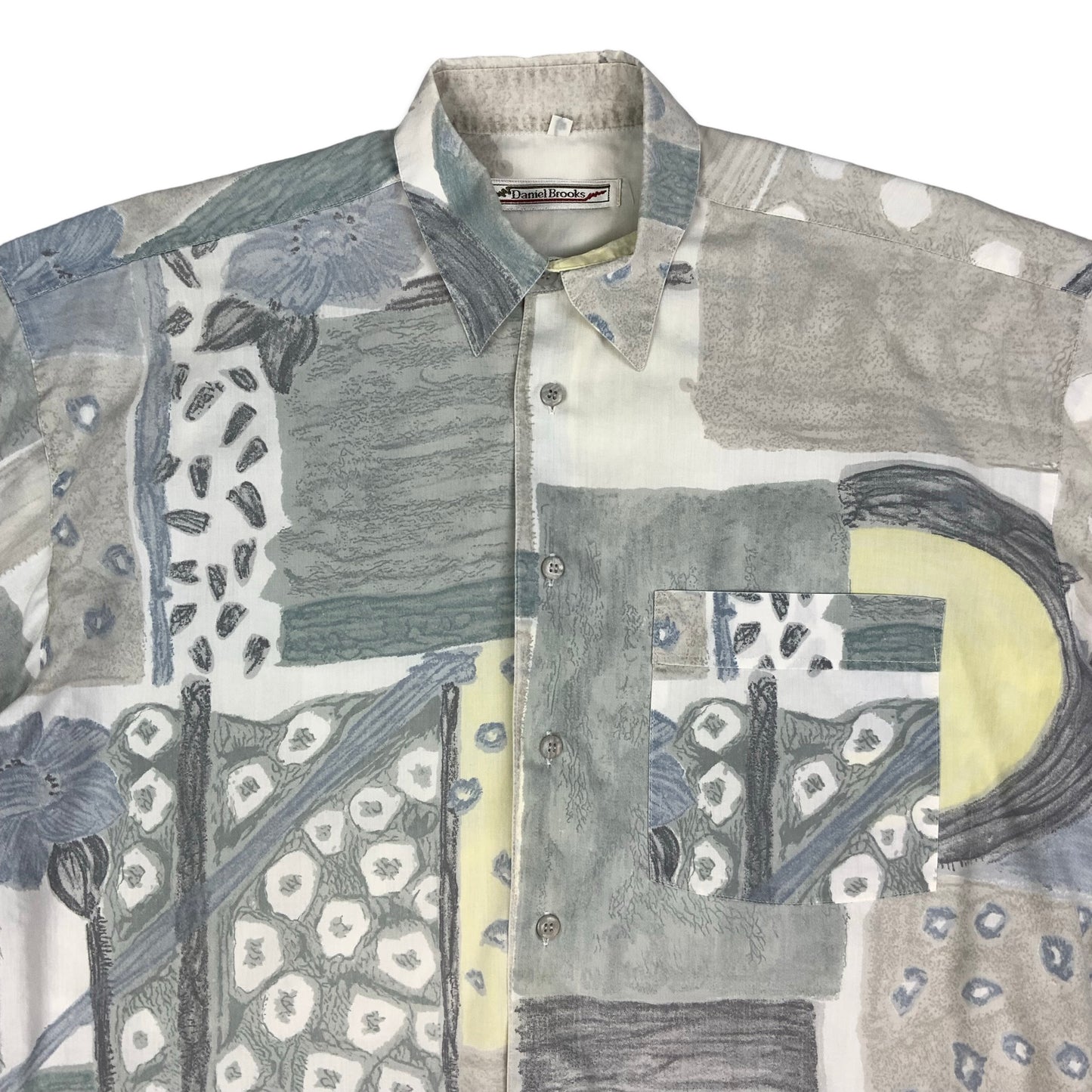 80s Grey & Blue Abstract Print Shirt L