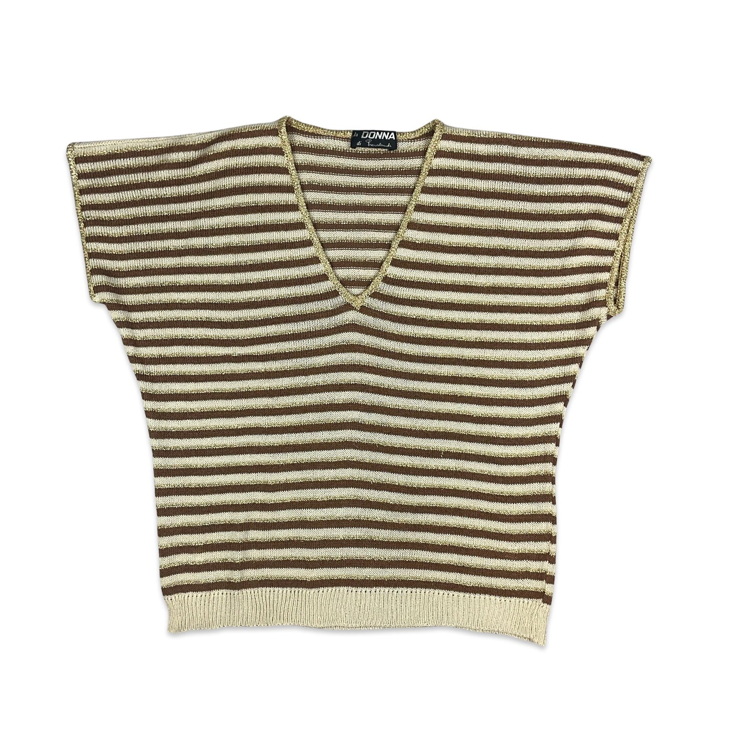Vintage Brown & Gold Striped Cropped Batwing Knit 10 12 14 16