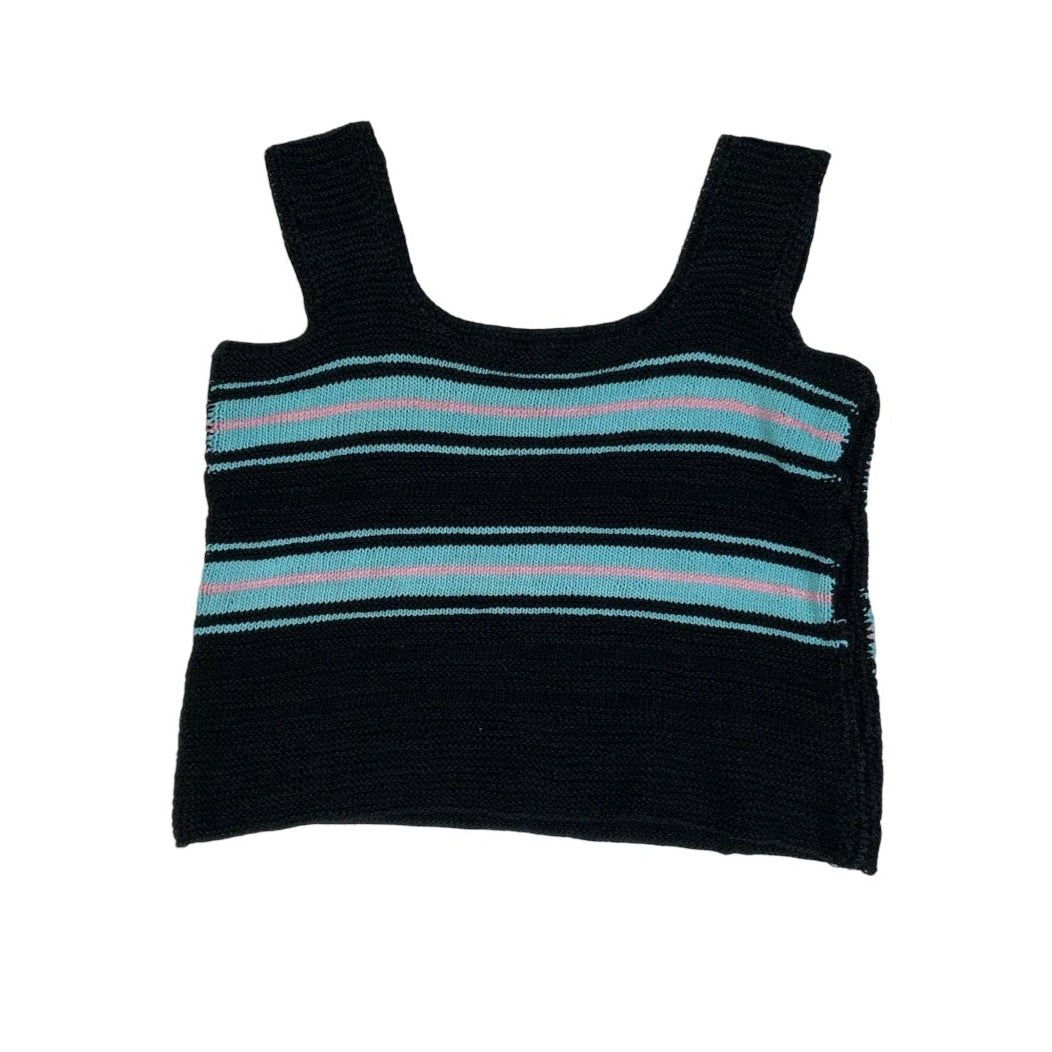 Vintage 80s 90s Blue Pink Black Striped Knitted Vest Top 8 10