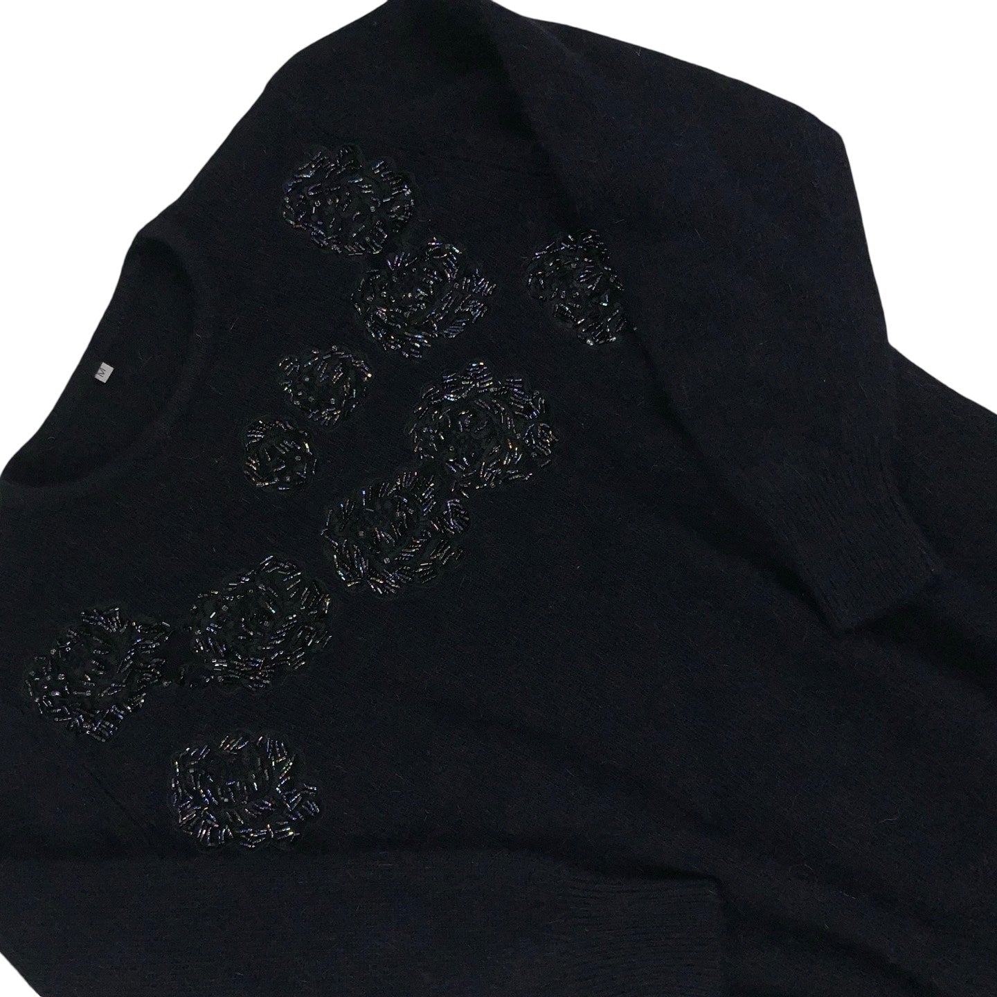 Vintage 90s Black Rose Beaded Jumper M 14 16