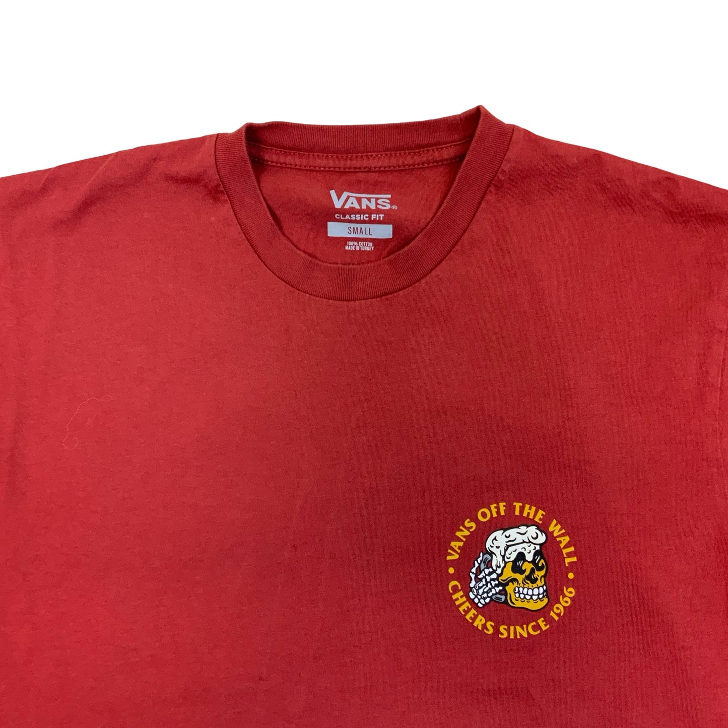 Vans Red & Yellow Tee with Skull Pint Print XS S