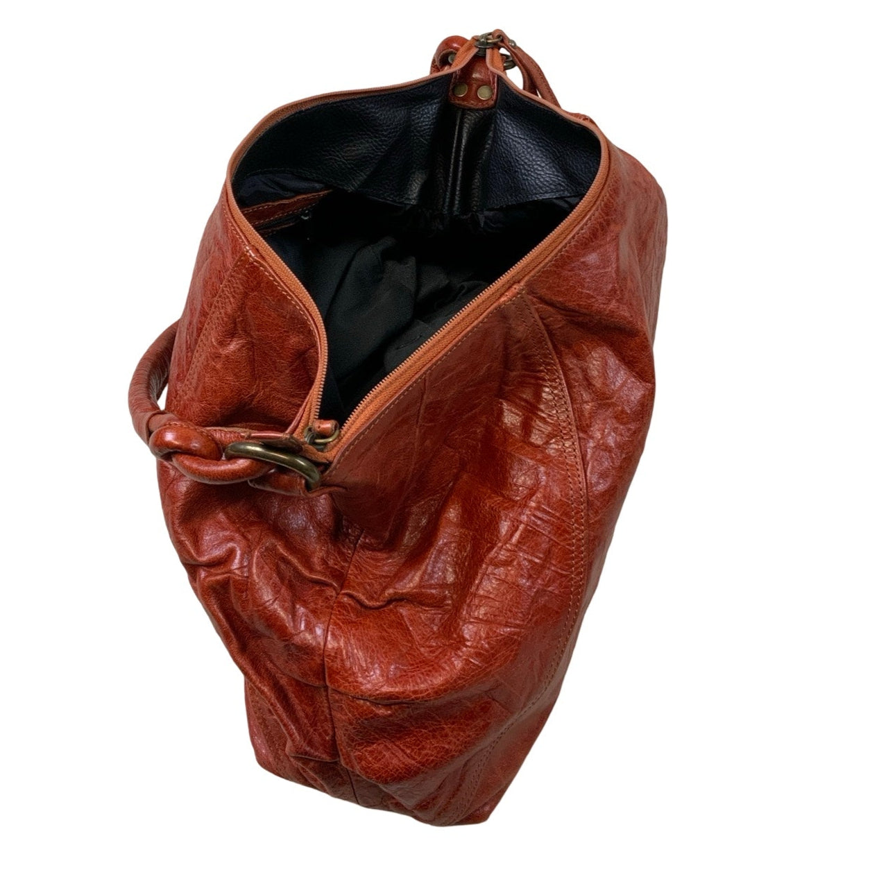 Vintage 00s Y2k Red Rustic Leather Hobo Shoulder Bag