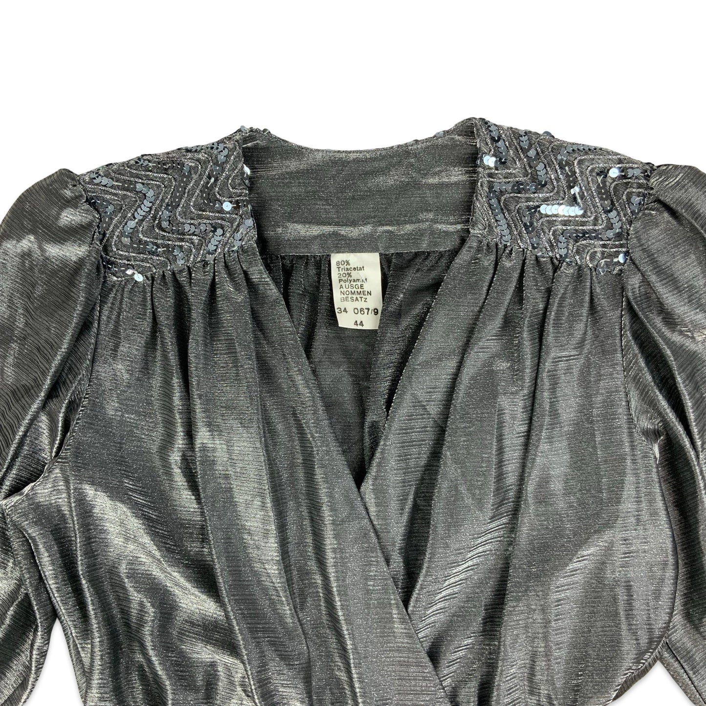 80s Grey Silver Blouse 10 12 14