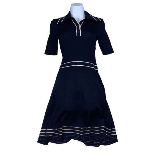 Vintage ‘Les Carnards’ Navy Blue White Red Aline Midi Dress 4 6