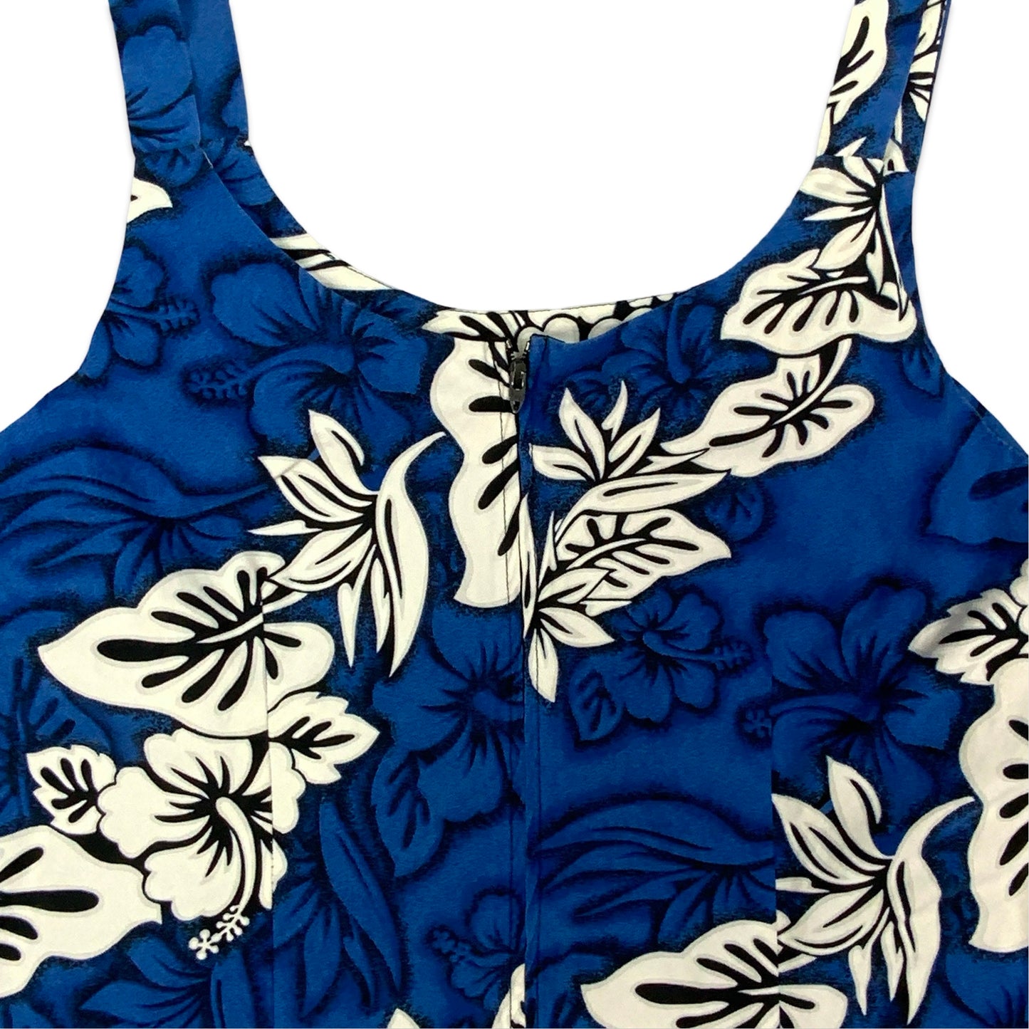 Vintage Blue & White Hawaiian Print Summer Dress 12