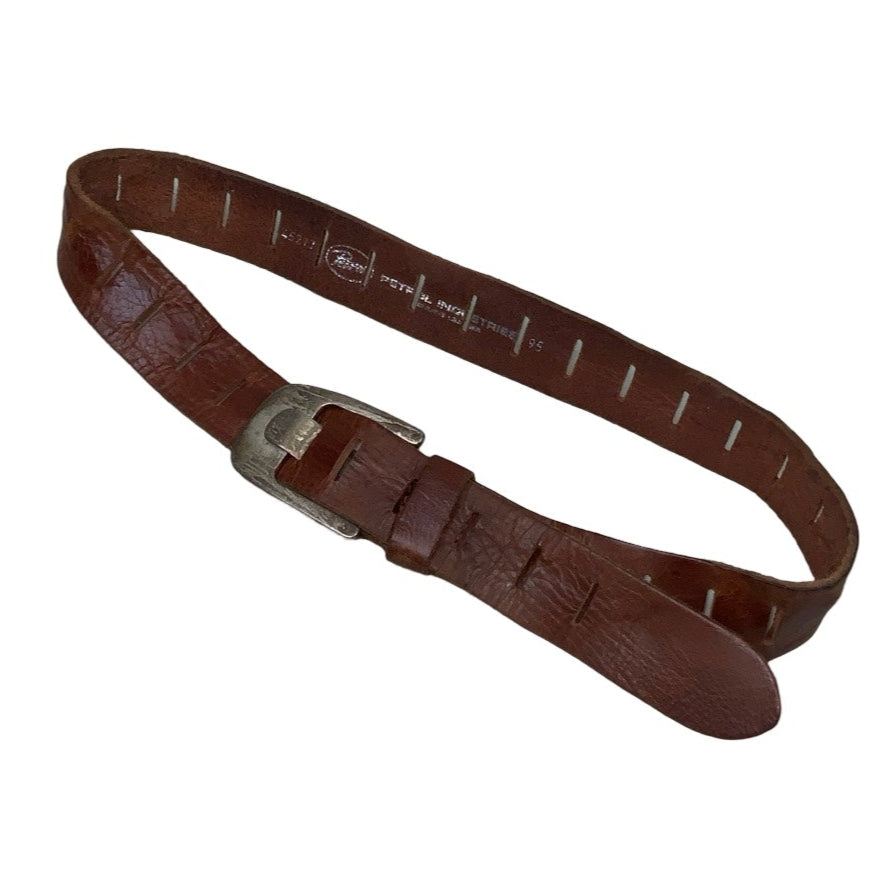 Vintage 80s 90s ‘Petrol Industries’ Brown Soft (45277) Leather Distressed Silver Buckle Belt