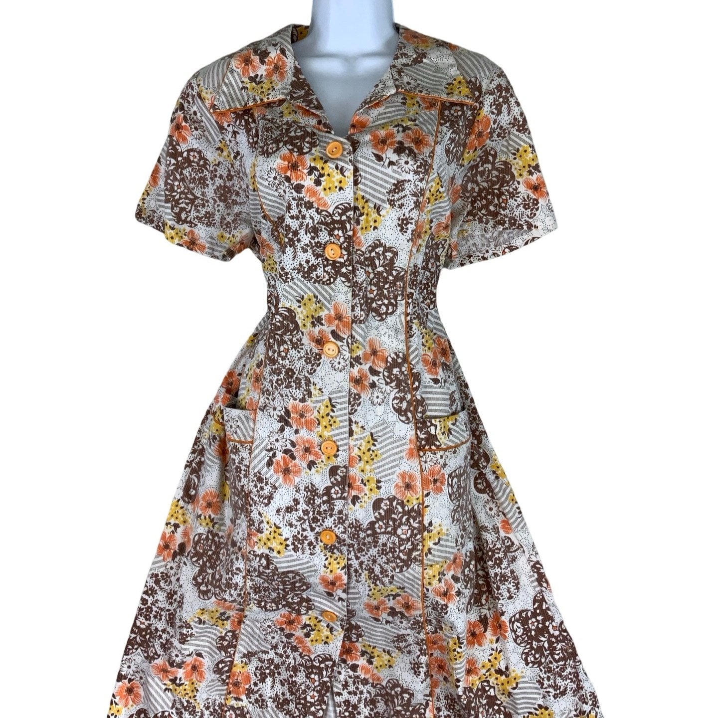 Vintage 60s 70s ‘Morten’ Cream Floral Midi Shift Dress 10 12 14