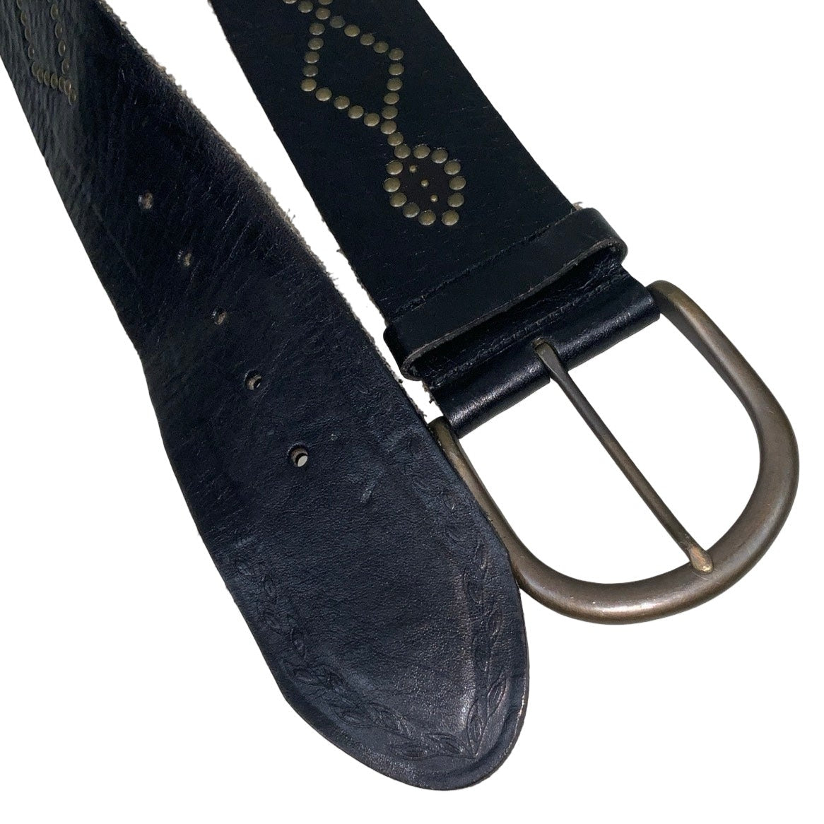 Vintage 90s 'Fossil' Black Leather Geometric Studded Buckle Belt